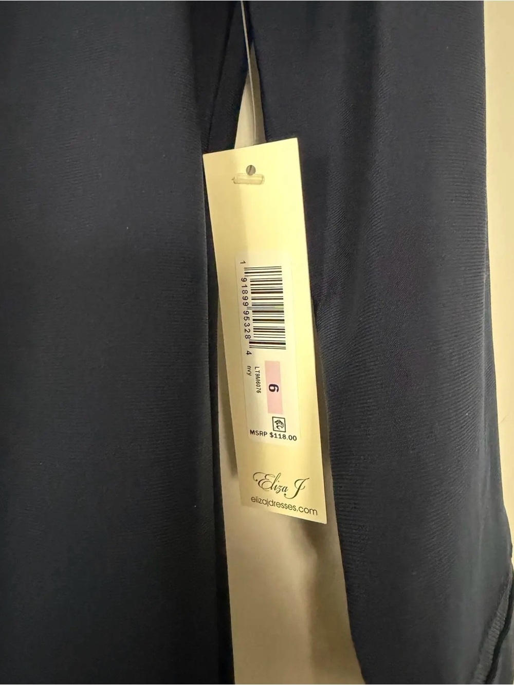 Eliza J Navy Midi A-Line Dress with Sheer Stripe Accents - Picture 3 of 3